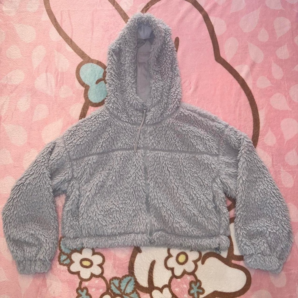 Urban Outfitters steel blue cropped teddy jacket